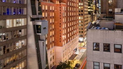Exterior view of hotel at night