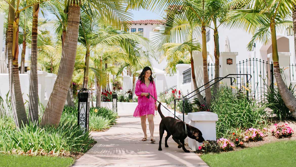 Woman walking her dog
